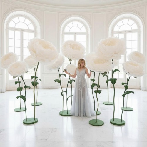 Аренда ростовых бумажных цветов "Пионы белые White/Green"